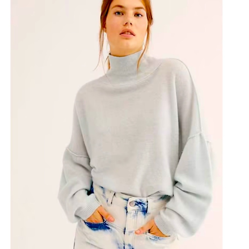 Free People So High So Low Mock-neck/Turtleneck Boxy Sweater 100% Cashmere